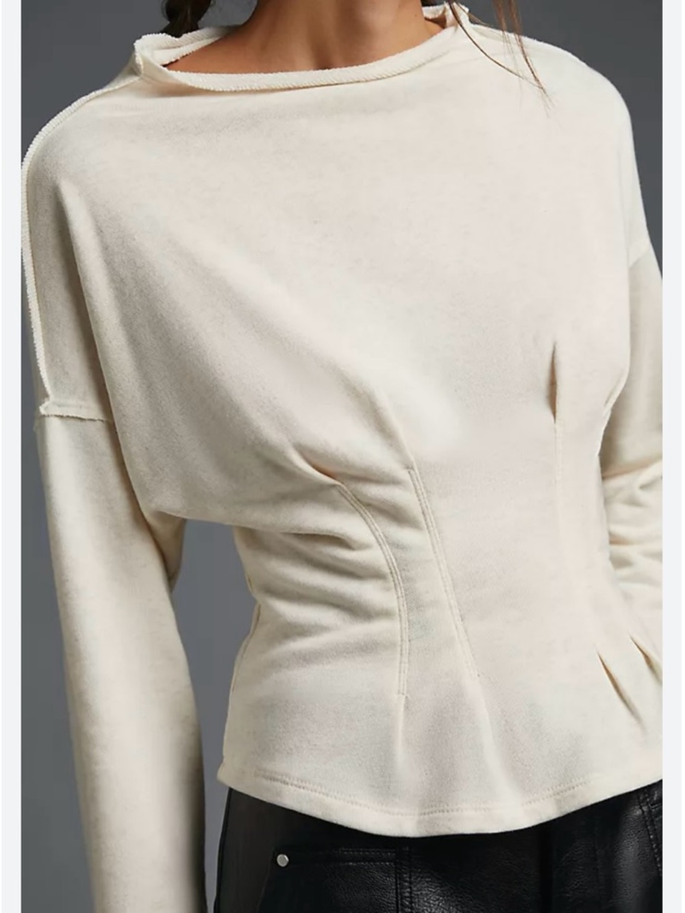 Anthropologie Pilcro Corset Sweatshirt in Marled Cream, Size XS